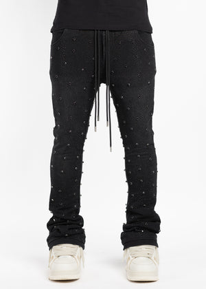 Obsidian Black Embellished Sweat Pants