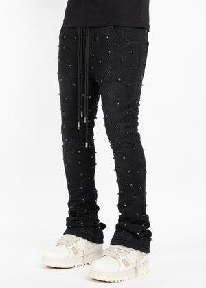 Obsidian Black Embellished Sweat Pants