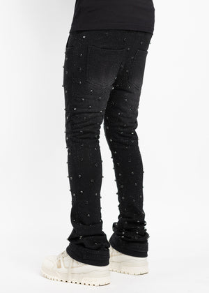 Obsidian Black Embellished Sweat Pants