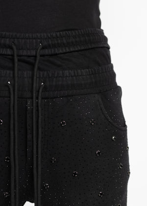 Obsidian Black Embellished Sweat Pants