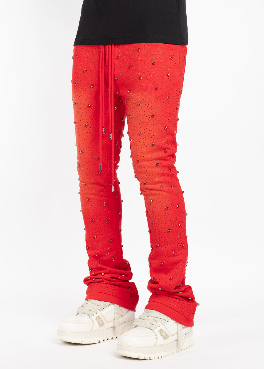 Blood Red Embellished Sweat Pants