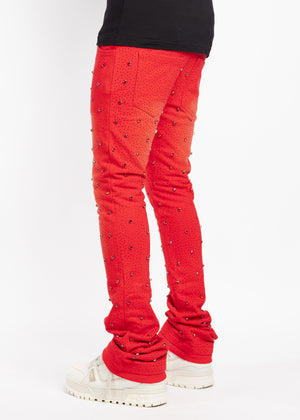 Blood Red Embellished Sweat Pants