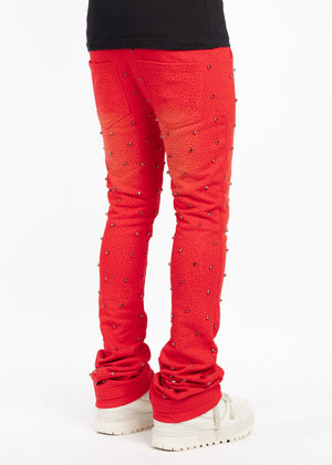 Blood Red Embellished Sweat Pants