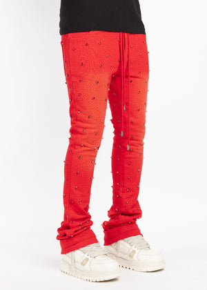 Blood Red Embellished Sweat Pants