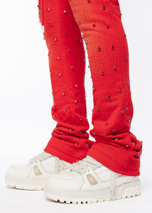 Blood Red Embellished Sweat Pants