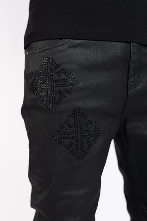 Obsidian Black Icon Embellished Denim