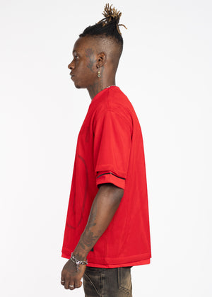 Crimson Red Mesh Football Tee