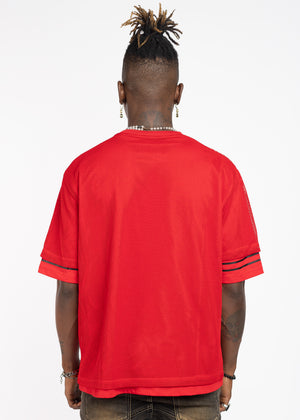 Crimson Red Mesh Football Tee