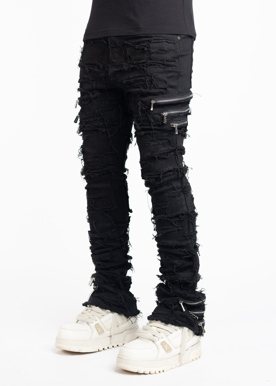 Obsidian Black Distressed Denim