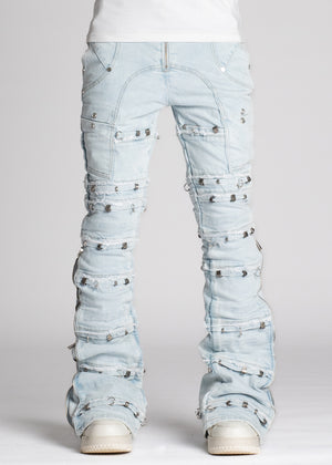 Aqua Blue Stacked Piercing Denim