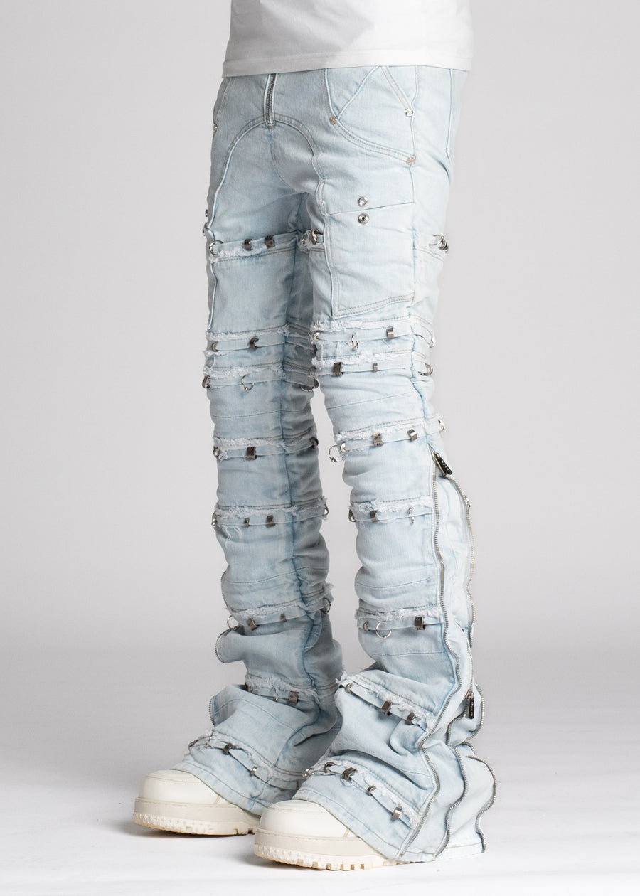 Aqua Blue Stacked Piercing Denim