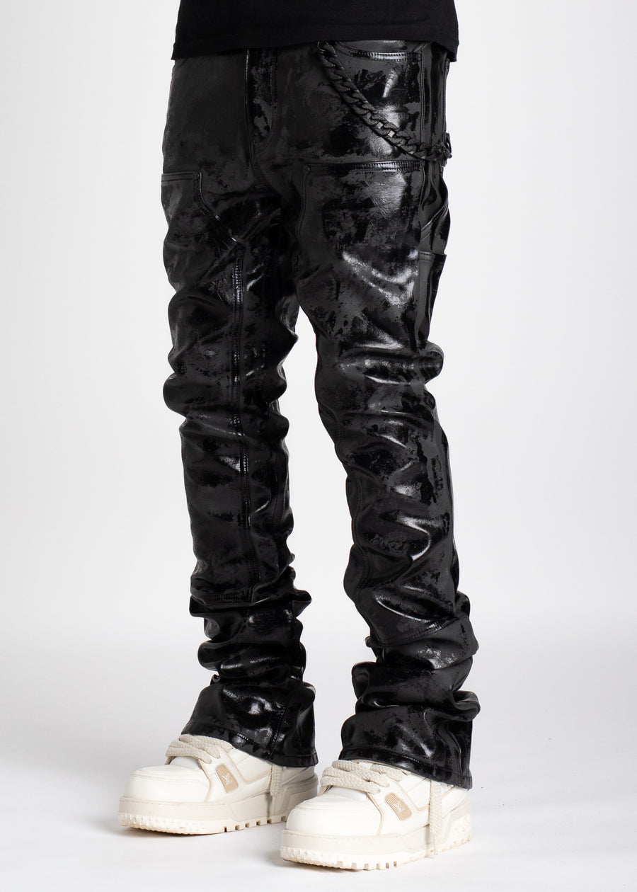 Jet Black Leather Carpenter Denim