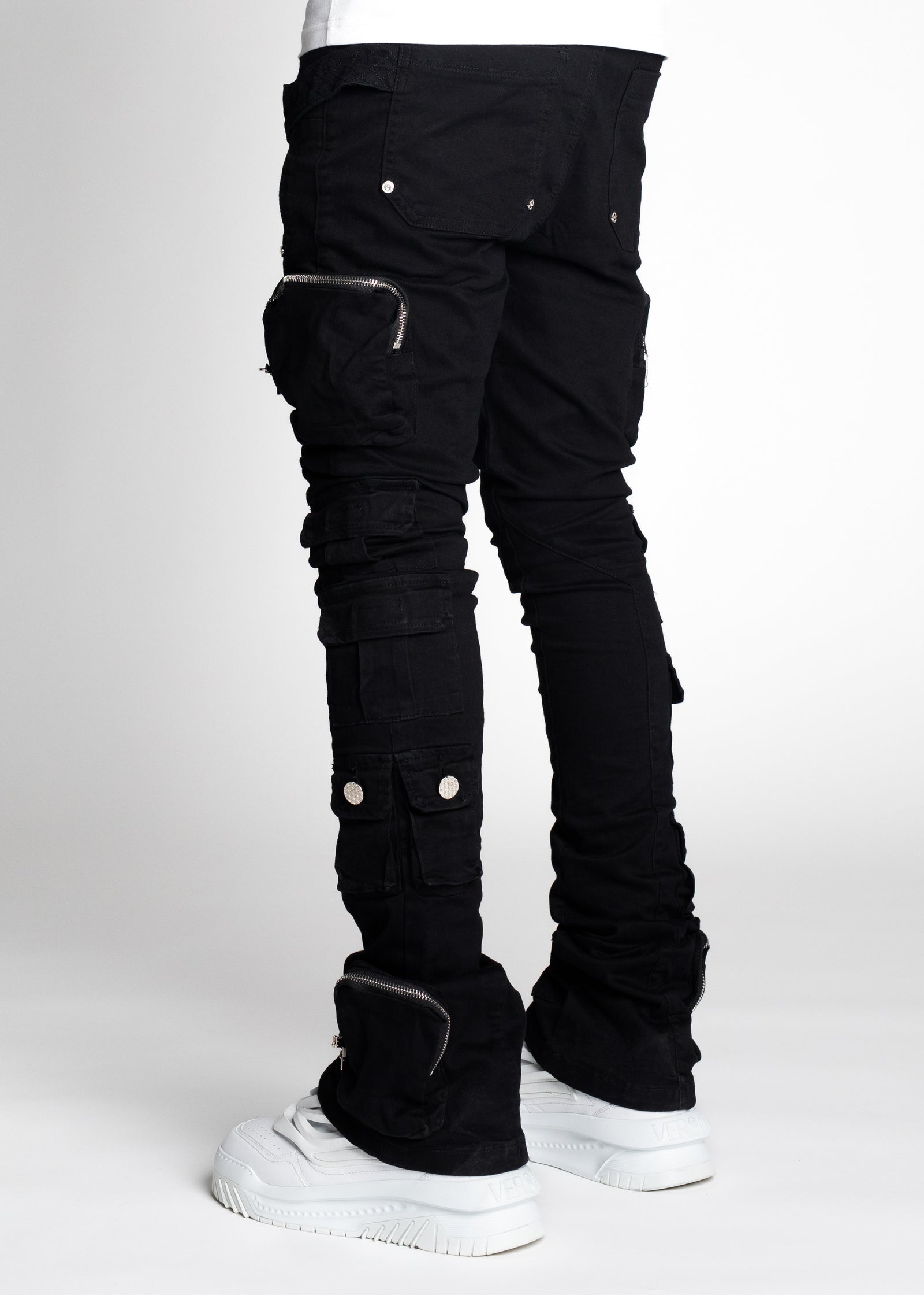 Obsidian Black Stacked Cargo Pant - Guapi Clothing