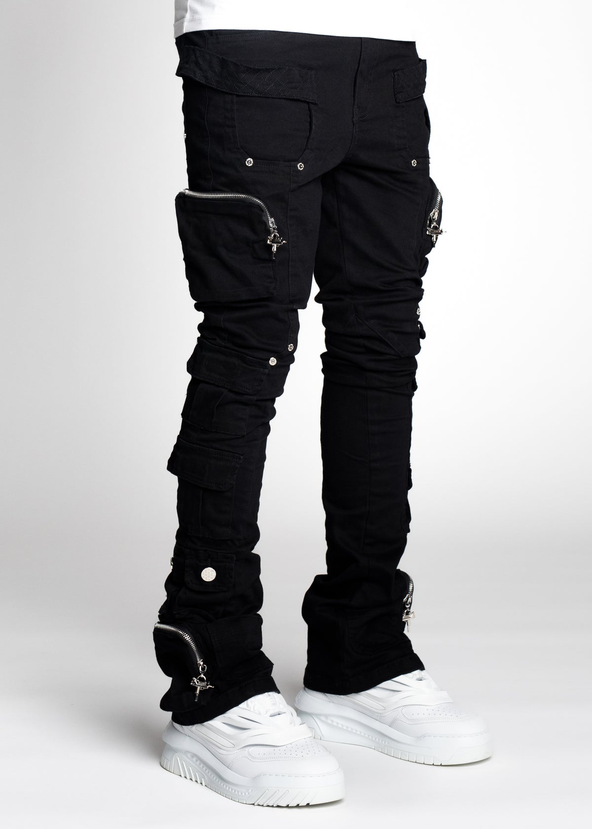 Obsidian Black Stacked Cargo Pant - Guapi Clothing