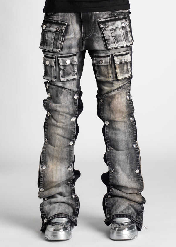 Shadow Grey Stacked Premium Denim - Guapi Clothing