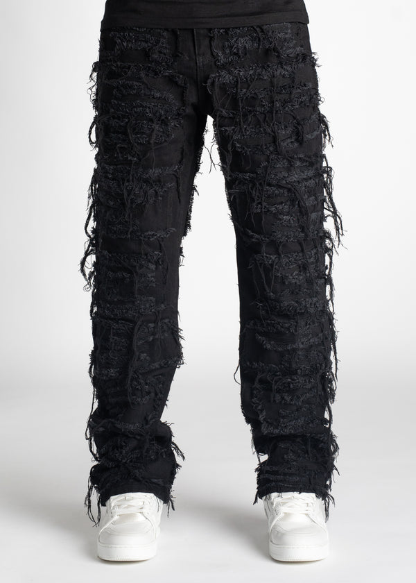 All Black Distressed Baggy Denim - Guapi Clothing