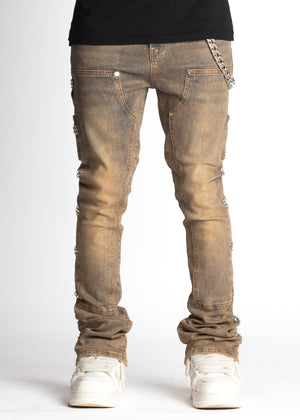 Copper Embellished Stacked Denim