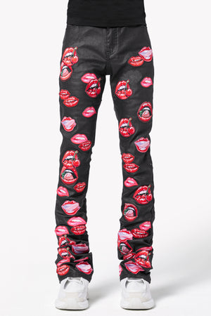 Obsidian Black Red Lips Waxed Denim