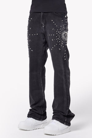 Iron Grey Embellished Flared Denim