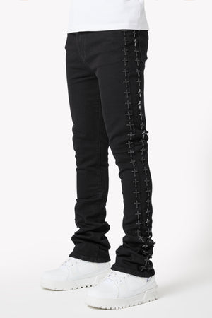 All Black Crosses Embellished Denim