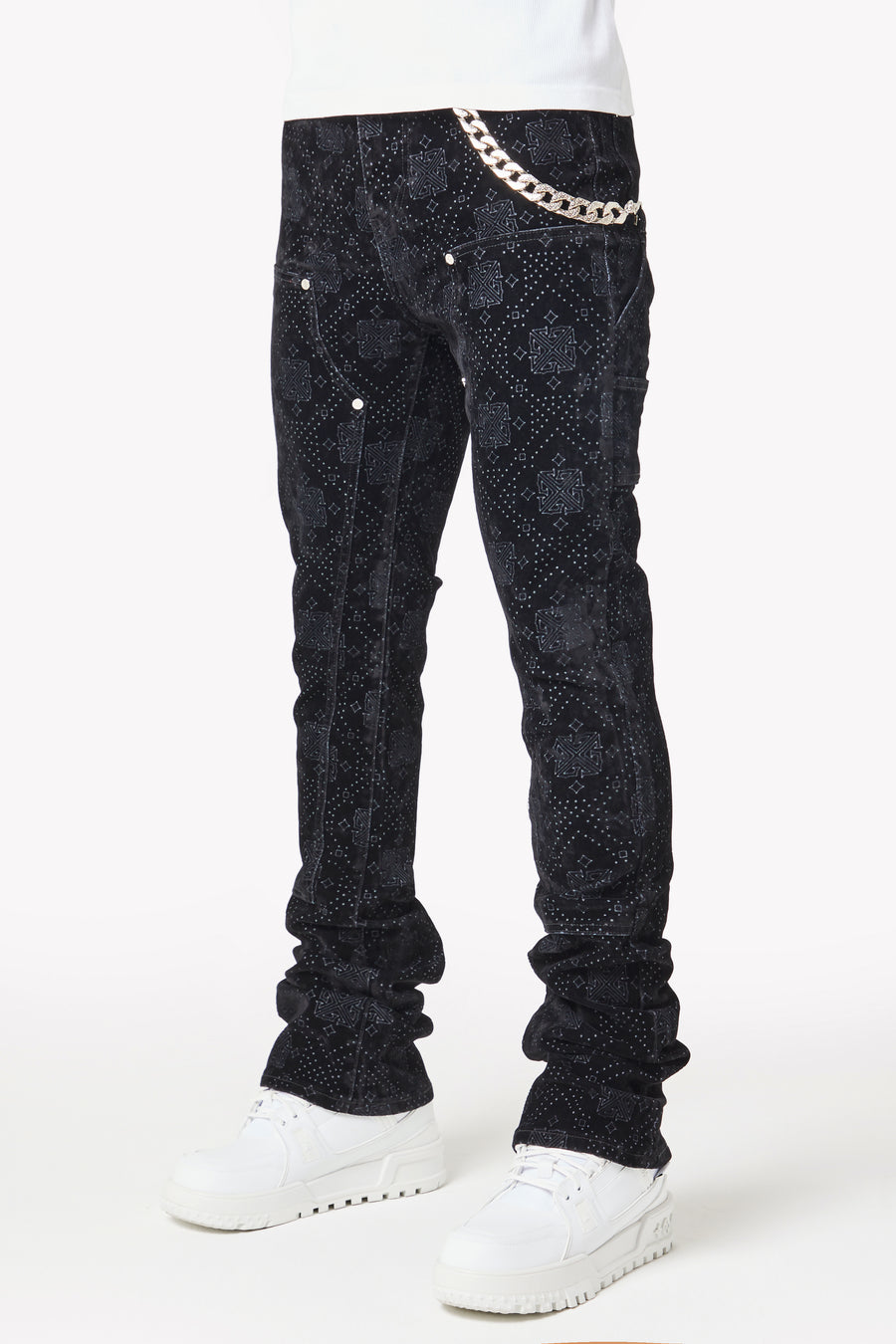 All Black Monogram Velour Denim