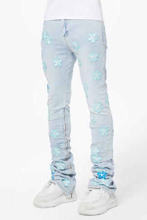 Aqua Blue Blossom Denim