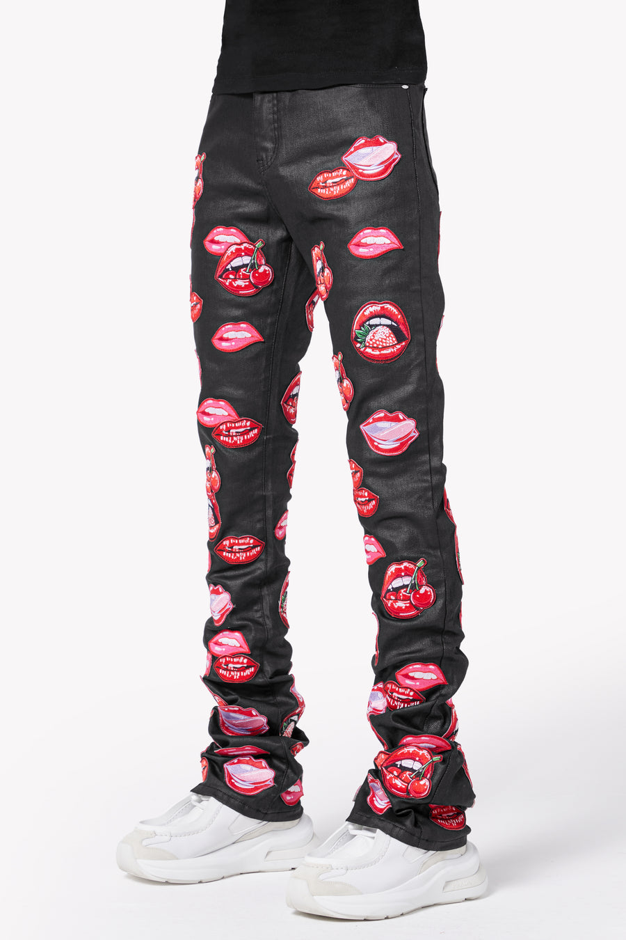 Obsidian Black Red Lips Waxed Denim