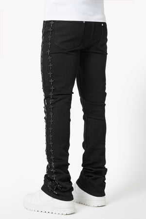 All Black Crosses Embellished Denim