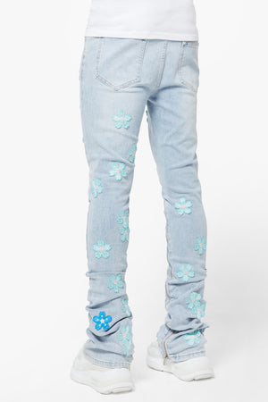 Aqua Blue Blossom Denim