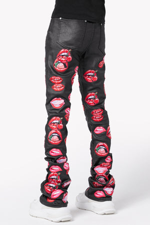 Obsidian Black Red Lips Waxed Denim