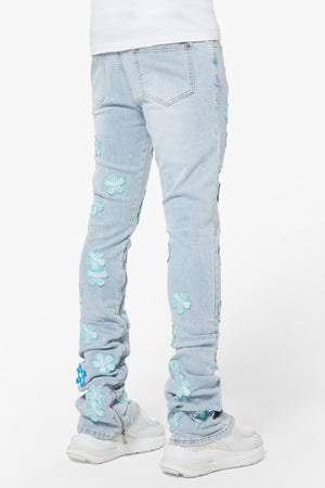 Aqua Blue Blossom Denim