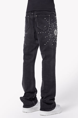 Iron Grey Embellished Flared Denim