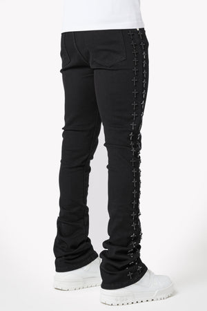 All Black Crosses Embellished Denim