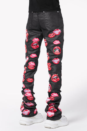 Obsidian Black Red Lips Waxed Denim