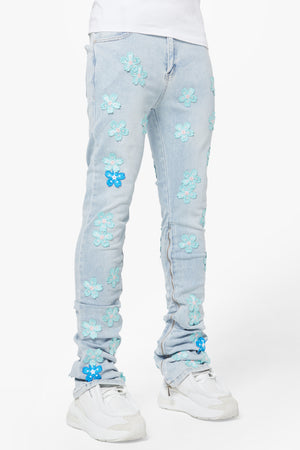 Aqua Blue Blossom Denim