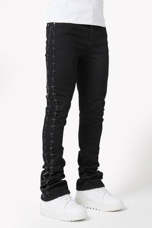 All Black Crosses Embellished Denim