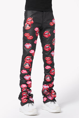 Obsidian Black Red Lips Waxed Denim