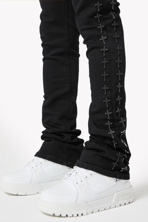 All Black Crosses Embellished Denim