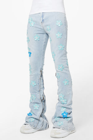 Aqua Blue Blossom Denim