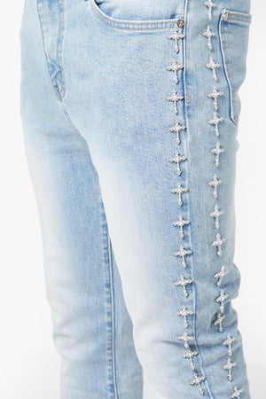 Vintage Blue Crosses Embellished Denim