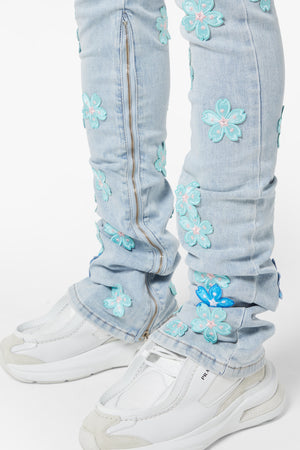 Aqua Blue Blossom Denim