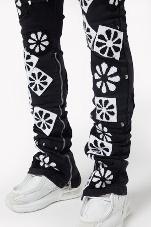 Obsidian Black Flowers Denim