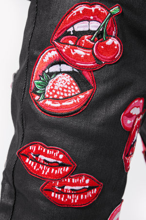 Obsidian Black Red Lips Waxed Denim