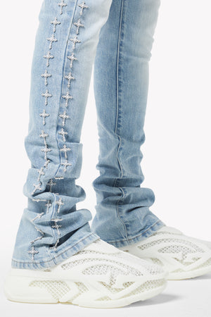 Vintage Blue Crosses Embellished Denim