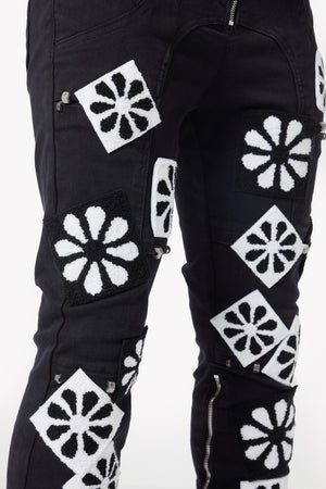 Obsidian Black Flowers Denim