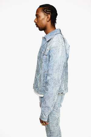 Aqua Blue Embellished Denim Jacket V2