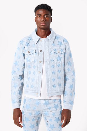 Aqua Blue Stars Denim Jacket