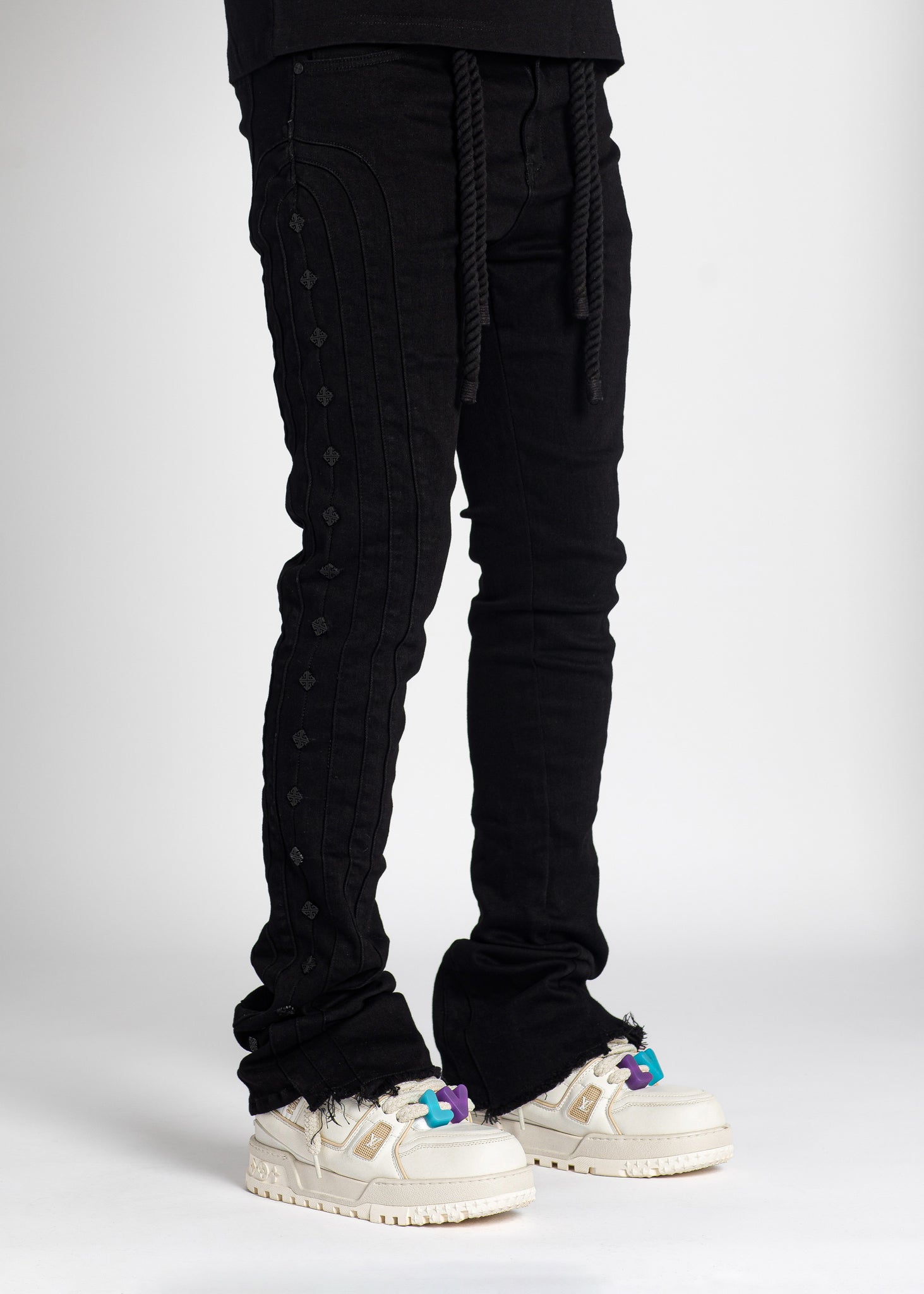 All Black Layer Stacked Denim - Guapi Clothing