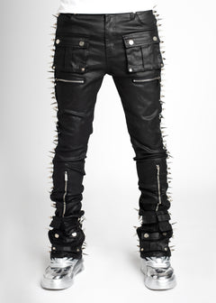 Obsidian Black Waxed Spikes Denim - Guapi Clothing