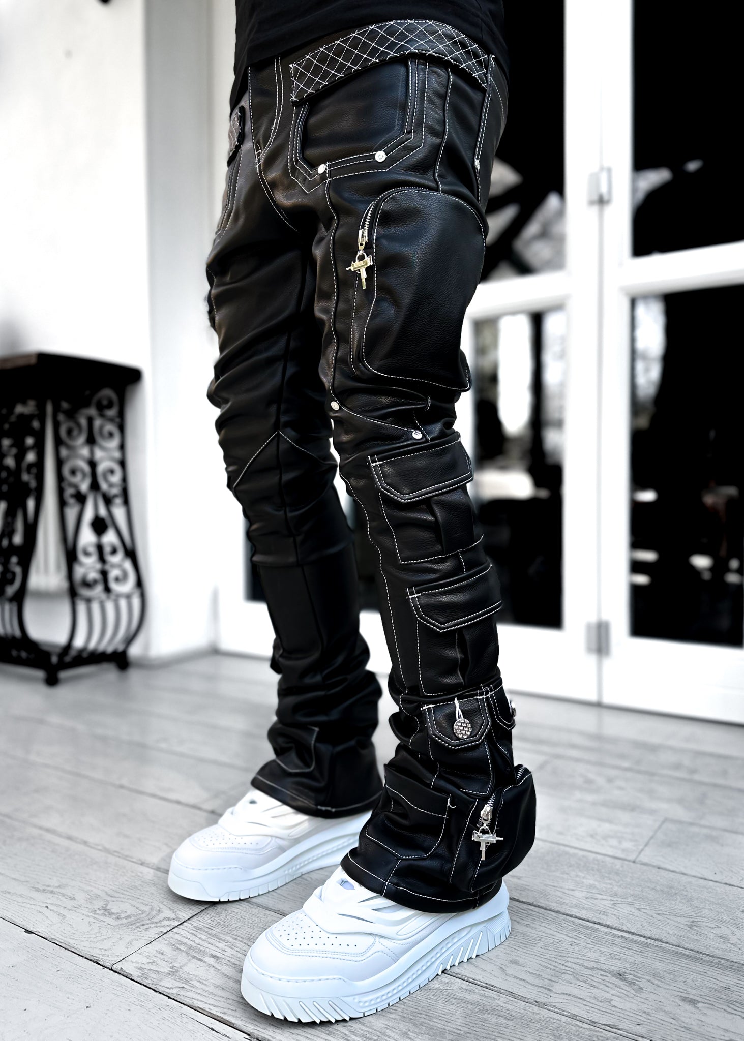 guapi Black Super Stacked Leather Pant - ファッション
